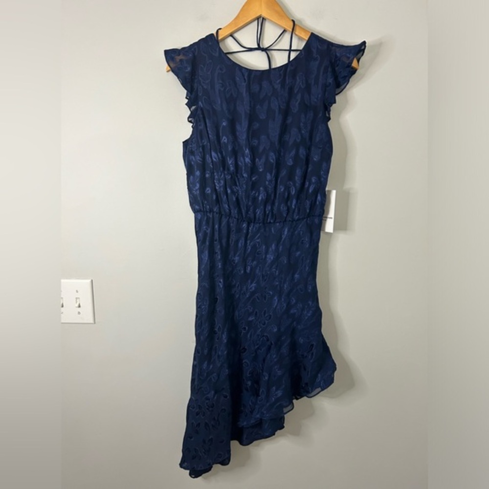 NWT Amanda Uprichard Ibiza‎ Asymmetrical Navy Blue Jacquard Mini Dress